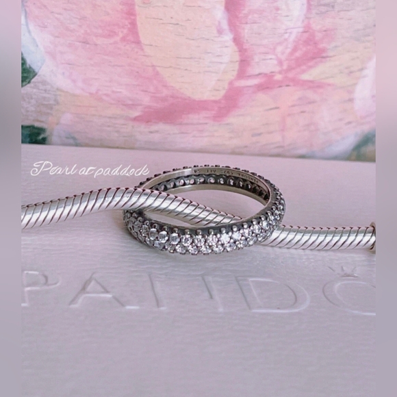 Pandora ✨ Sterling Silver Double Row Pave Band Ring Size 8 - Picture 6 of 7